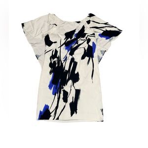 MILLY women’s Tokyo white & blue Abstract Print Mini Drape Dress Open Back sz 2